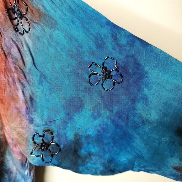 2 Of Us Tie Dye Button Up Shirt Beaded Flower Boho Hippie - Picture 7 of 14